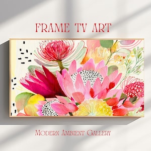 Aussie Wildflowers Macro Close Up Tv Screensaver | Pink Painterly Maximalism Botanical | Expressive Brushwork Abstract Painting Frame Tv Art