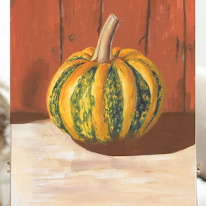 Herbst Kürbis Bedruckte Leinwand, Gouache Gemälde Leinwand, Original handgemachtes Gemälde Herbst Herbst, Grandpacore Wandkunst Leinwanddruck
