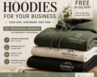 Custom Embroidered Business Hoodies, Company Logo Workwear, Branded Team Uniforms