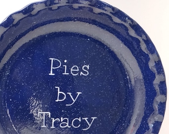 Blue Enamelware Pie Dish, Personalized Pie Plate, Navy Blue Pie Dish, Vintage Look Pie Plate, Enamelware Baking Dish, Farm House Bakers Gift