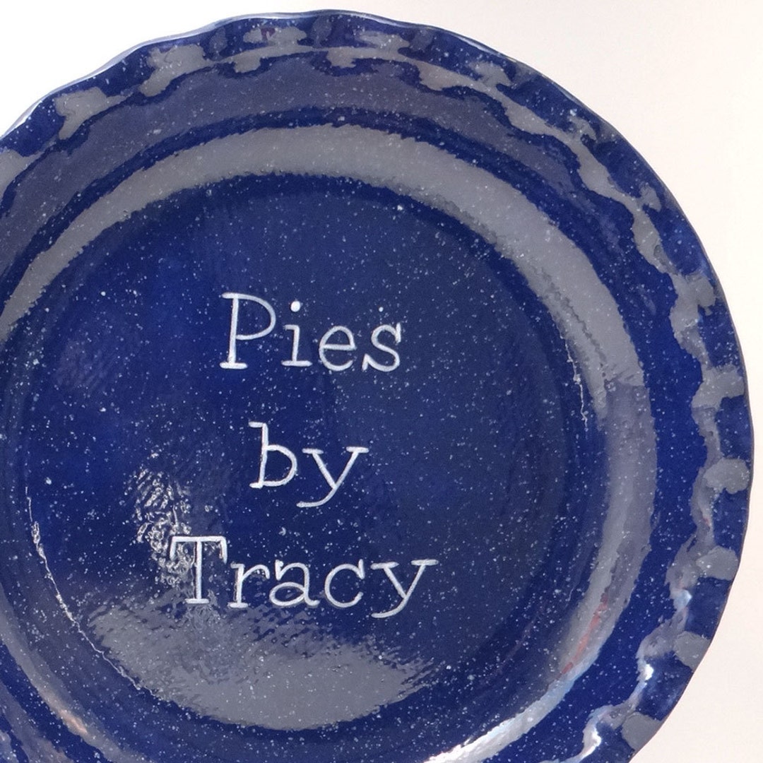 Blue Enamelware Pie Dish, Personalized Pie Plate, Navy Blue Pie Dish