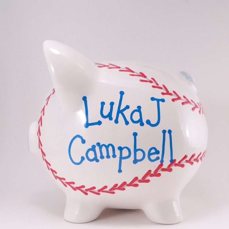 Baseball Personalized Piggy Bank, Baseball Team Piggy Bank, Ceramic Sports Theme Bank, Softball Piggy Bank, with hole or NO hole in bottom image 2