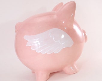 Flying Pig Piggy Bank, Personalized Piggy Bank, Winged Pig Savings Bank, Flying Angel Wings Bank, Fun Money Bank, with hole or NO hole