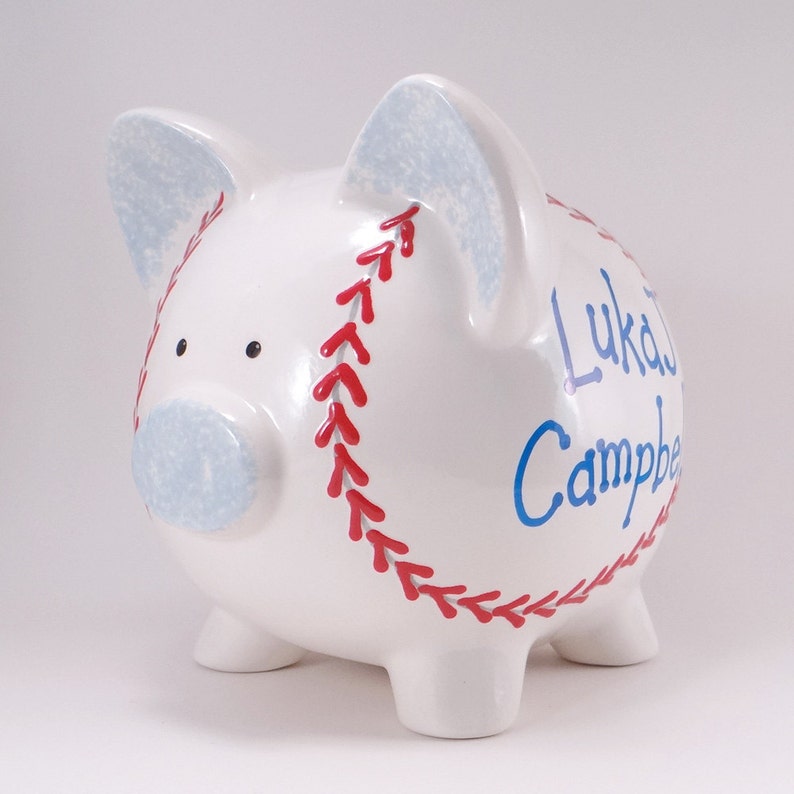Baseball Personalized Piggy Bank, Baseball Team Piggy Bank, Ceramic Sports Theme Bank, Softball Piggy Bank, with hole or NO hole in bottom image 3