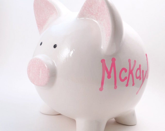 White Personalized Piggy Bank, Classic Plain White Piggy Bank, Old