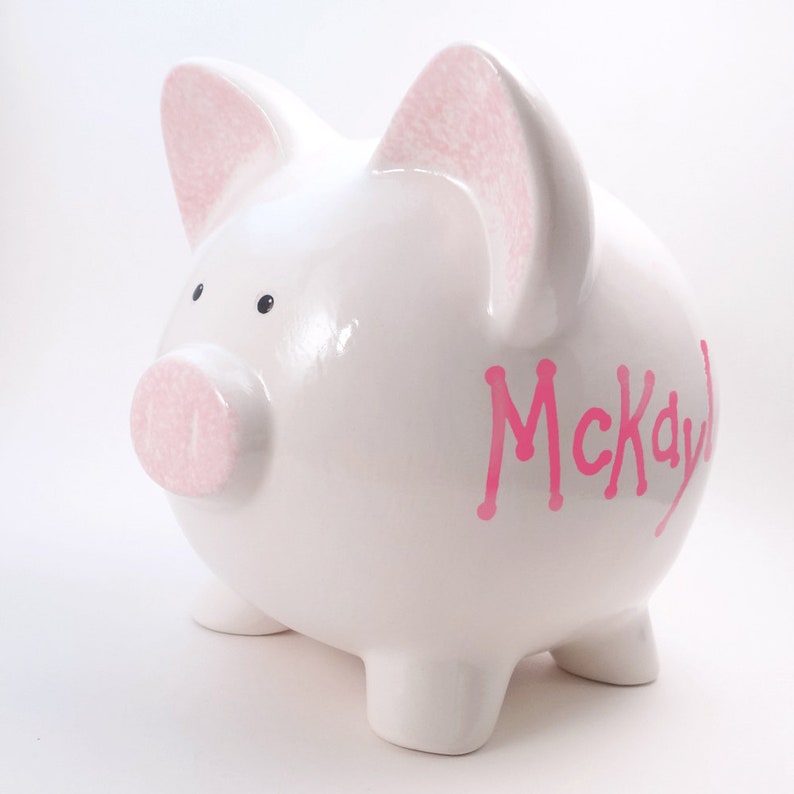White Personalized Piggy Bank Classic Plain White Piggy Bank Etsy