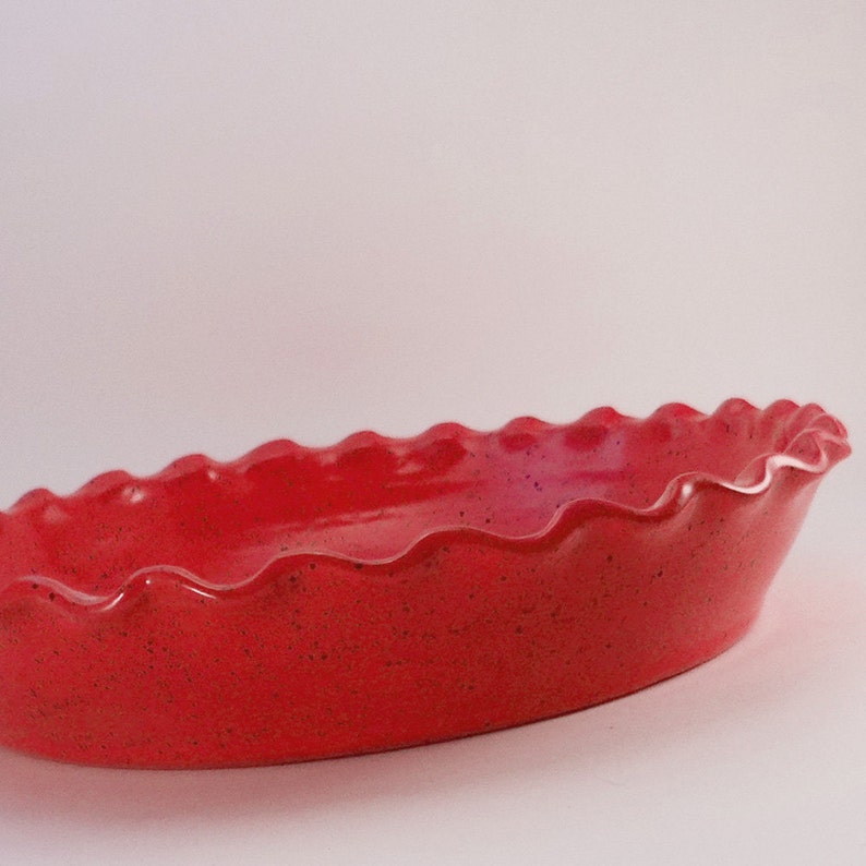 Red Speckled Pie Dish, Red Personalized Pie Plate, Stoneware Glaze Pie Plate, Personalized Ceramic Pie Dish, Baking Dish, Bakers Gift image 2