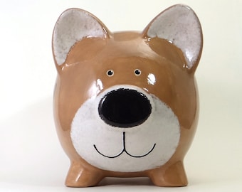 Teddy Bear Bank, Personalized Piggy Bank, Woodland Theme Bank, Brown Bear Piggy Bank, Cute Forest Animal, Zoo Decor, with hole or NO hole