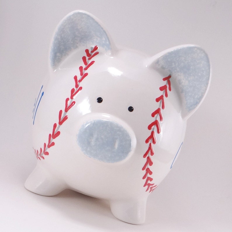 Baseball Personalized Piggy Bank, Baseball Team Piggy Bank, Ceramic Sports Theme Bank, Softball Piggy Bank, with hole or NO hole in bottom image 1
