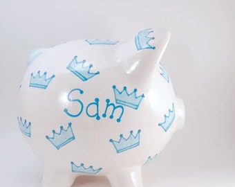 Crown Prince Piggy Bank, Personalized Piggy Bank, Prince Piggy Bank, Royal Theme Bank, Boys King Piggy Bank, with hole or NO hole