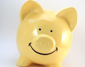 Smiley Piggy Bank, Cute Personalized Piggy Bank, Smiley Face Bank, Happy Piggy Bank, Cute Baby Shower Gift,  with hole or NO hole in bottom