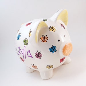 Bright Butterfly Piggy Bank, Butterfly Ceramic Bank, Girls Personalized Piggy Bank, Insect Bug Piggy Bank, with hole or NO hole in bottom image 4