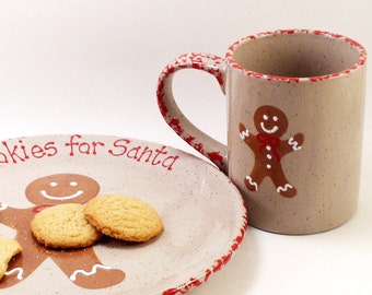 Gingerbread Boy Plate AND Mug, Personalized Cookies for Santa Plate, Gingerbread Snack Set, Cookies and Milk for Santa, Keepsake Plate