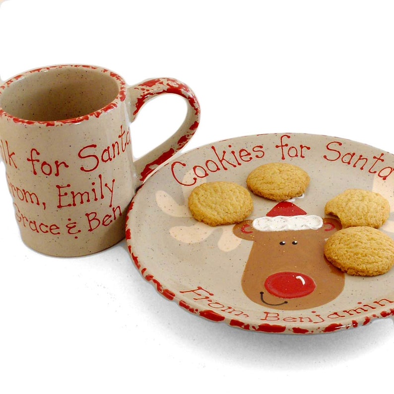 Reindeer Plate AND Mug, Personalized Cookies for Santa Set, Personalized Reindeer Treats, Cookies and Milk for Rudolph, made in USA Bild 4