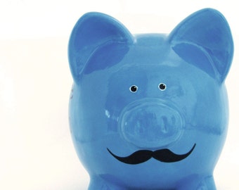 Mustache Piggy Bank, Personalized Piggy Bank with Mustache, Ceramic Bank for Men, Manly Piggy Bank, Stache Bank, with hole or NO hole