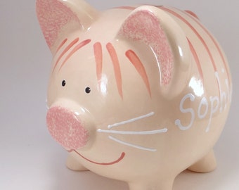 Orange Tabby Cat Personalized Piggy Bank, Kitten Piggy Bank, Cat Piggy Bank, Kitty Decor, Morris the Cat Lovers Gift, with hole or NO hole