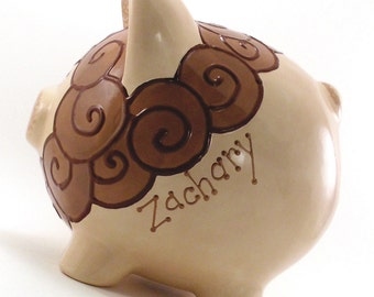 Lion Piggy Bank, Personalized Piggy Bank, Brown Lion Bank, Zoo Safari Bank, Jungle Theme Decor, Baby Shower Gift, with hole or NO hole