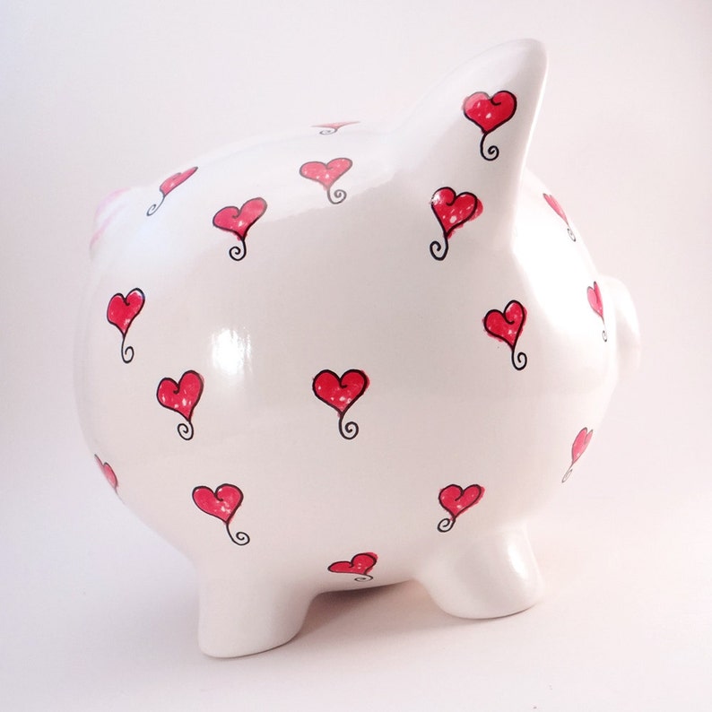 Hearts Piggy Bank Personalized Piggy Bank Red Heart Piggy Etsy
