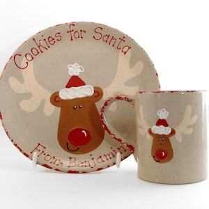 Reindeer Plate AND Mug, Personalized Cookies for Santa Set, Personalized Reindeer Treats, Cookies and Milk for Rudolph, made in USA Bild 3