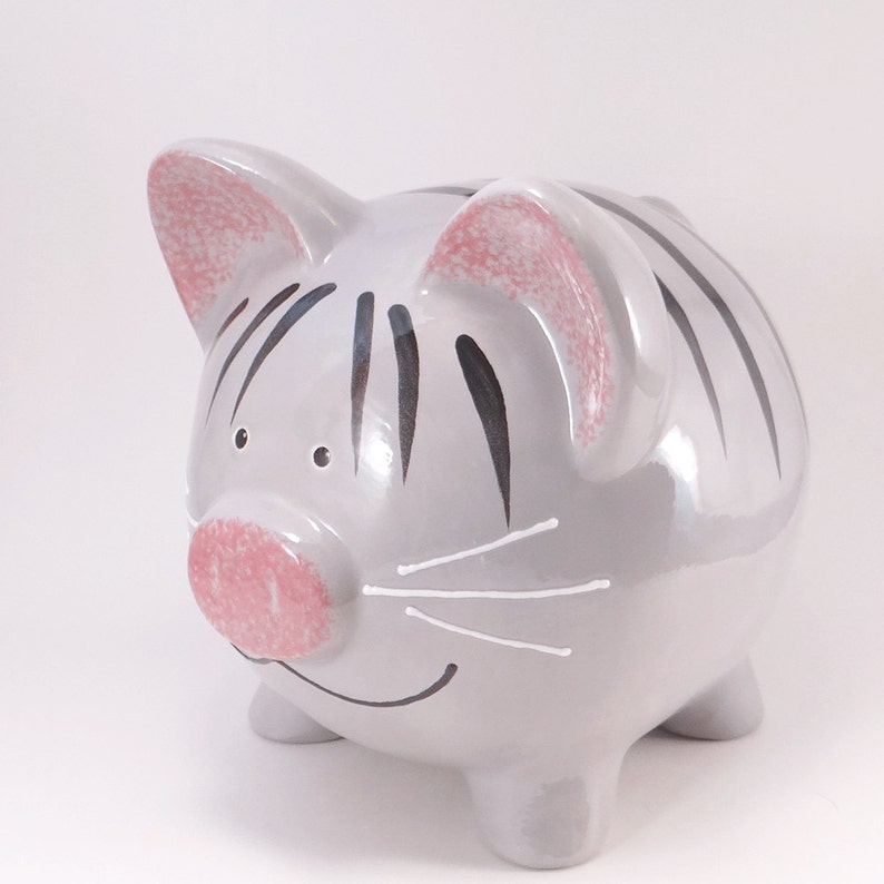 Grey Kitty Personalized Piggy Bank Kitten Piggy Bank Kitty Etsy