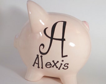 Monogram Personalized Piggy Bank, Piggy Bank with Letter Initial, Teen Gift Ceramic Piggy Bank, Classic Style Bank, with hole or NO hole