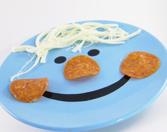 Ceramic Child's Plate  Smiley Kid's Plate  Fun with Food Plate,  7.5", Personalized