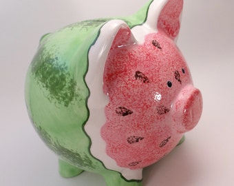 Watermelon Personalized Piggy Bank, Ceramic Piggy Bank, Kitchen Savings Bank, The Original Melon Piggy Bank, with hole or NO hole in bottom