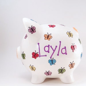 Bright Butterfly Piggy Bank, Butterfly Ceramic Bank, Girls Personalized Piggy Bank, Insect Bug Piggy Bank, with hole or NO hole in bottom image 2