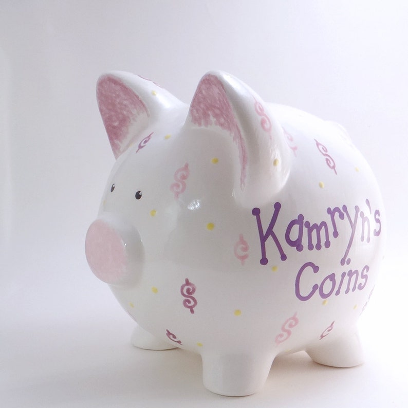 Money Personalized Piggy Bank, Loose Change Piggy Bank, Dollars & Cents Bank, Dollar Sign Bank, Cash Theme Bank, with hole or NO hole image 5