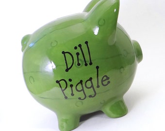 Pickle Piggy Bank, Personalized Piggy Bank, Dill Pickle Bank, Green Piggy Bank, Foodie Gift, Pickle Lovers Fun Bank, with hole or no hole