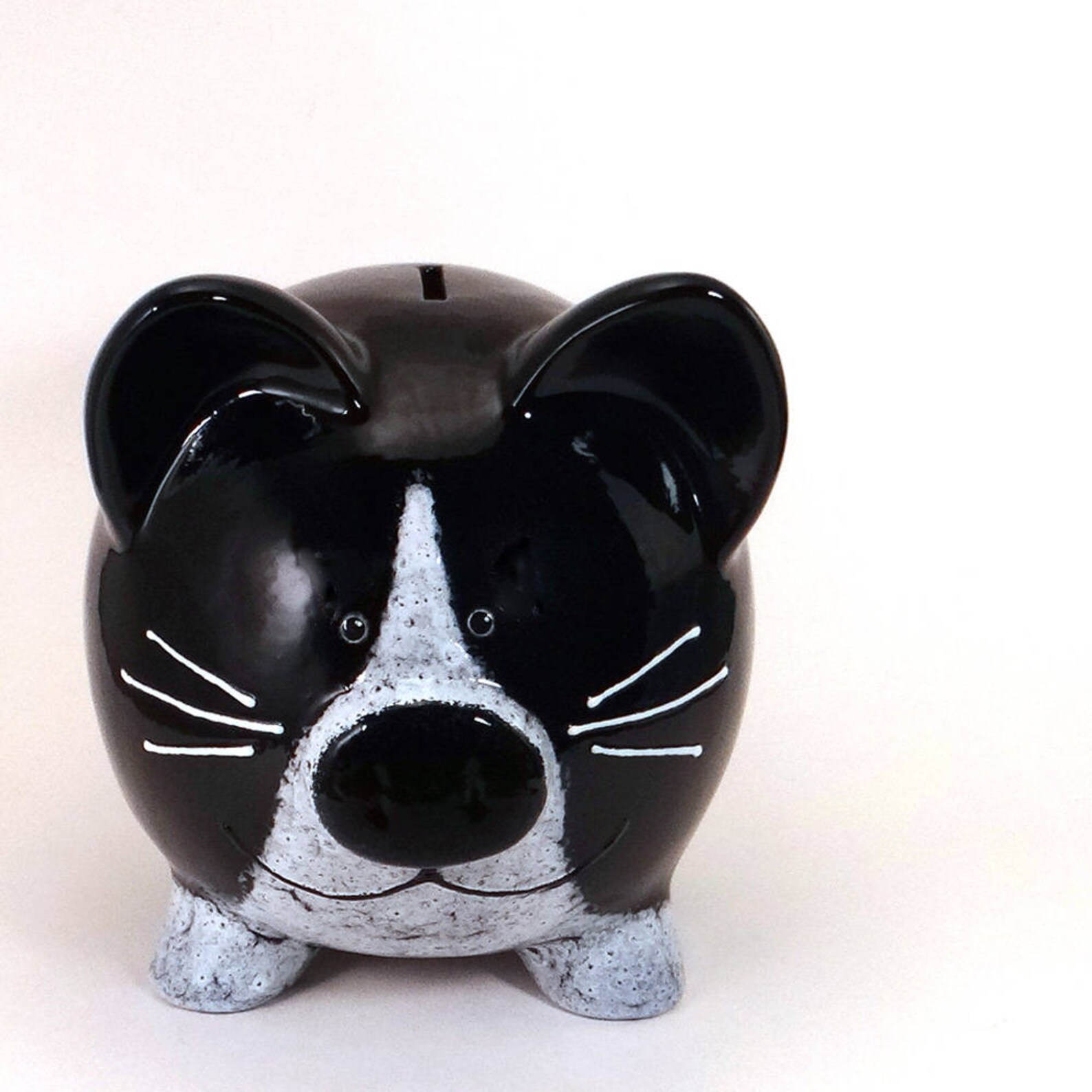 Black and White Kitty Piggy Bank Personalized Piggy Bank Etsy