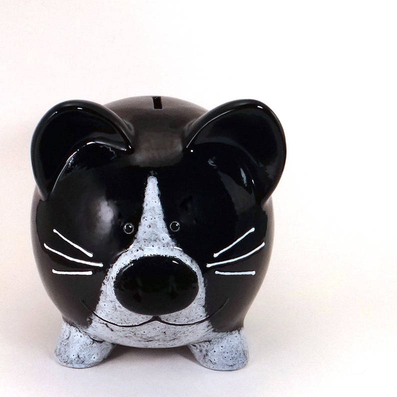 Black and White Kitty Piggy Bank Personalized Piggy Bank Etsy Israel