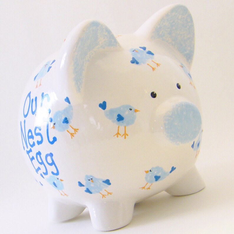 Nest Egg Piggy Bank Personalized Piggy Bank Bluebird Bank Etsy