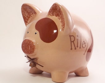 Brown Cow Personalized Piggy Bank, Brown Piggy Bank, Ceramic Cash Cow Bank, Chocolate Milk Piggy Bank, Moolah Bank, with hole or NO hole