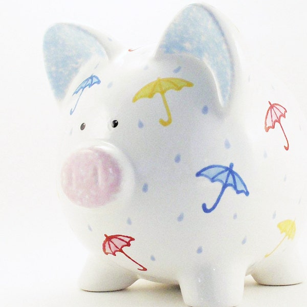 Shower Piggy Bank, Personalized Piggy Bank, Bridal Shower Bank, Save for a Rainy Day Bank , Baby Shower Bank, with hole or NO hole