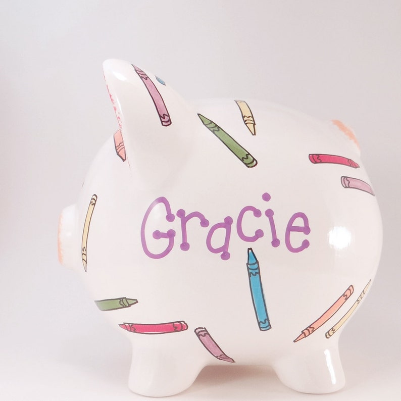 Crayon Piggy Bank Personalized Piggy Bank Coloring Piggy Etsy
