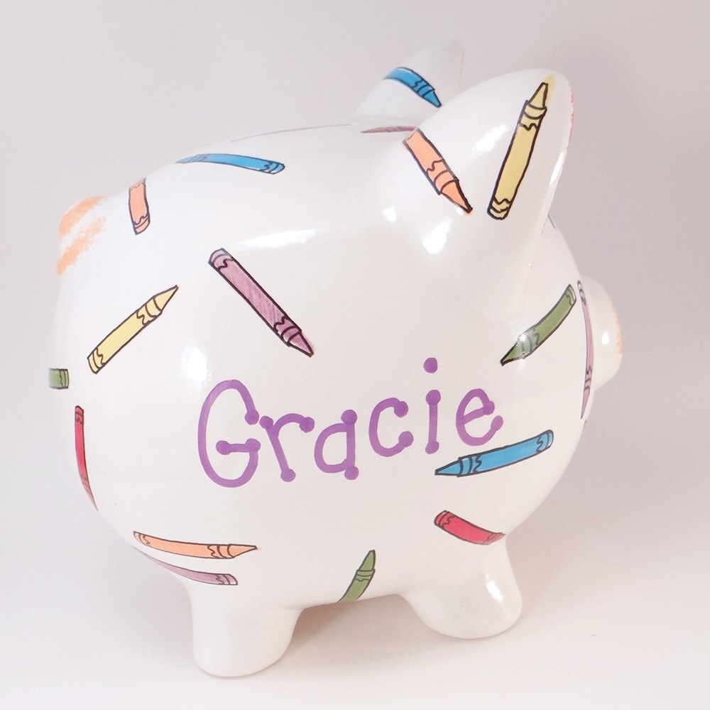Crayon Piggy Bank Personalized Piggy Bank Coloring Piggy Etsy
