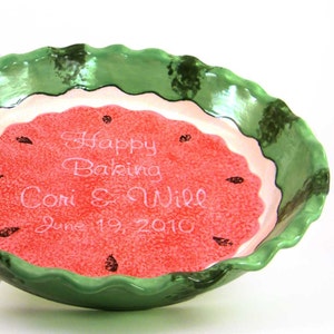 Watermelon Pie Dish, Personalized Pie Plate, Ceramic Watermelon Baking Dish, Summer Theme Serving Dish, Personalized Melon Pie Dish