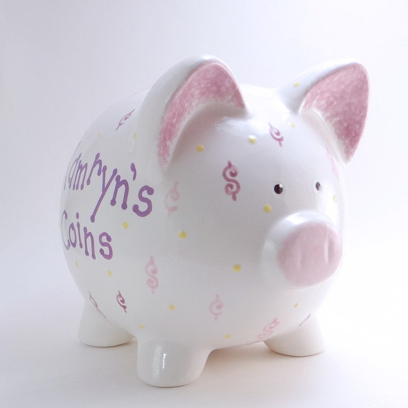Money Personalized Piggy Bank, Loose Change Piggy Bank, Dollars & Cents Bank, Dollar Sign Bank, Cash Theme Bank, with hole or NO hole image 1