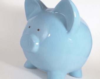 Light Blue Piggy Bank, Personalized Piggy Bank, Classic Baby Blue Money Bank,  Plain Ceramic Piggy Bank, with hole or NO hole in bottom