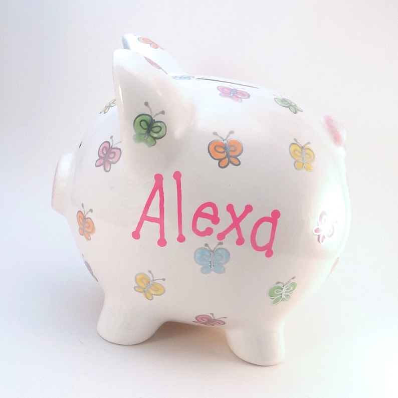 Pastel Butterfly Personalized Piggy Bank, Nature Piggy Bank, Pastel Butterfly Bank, Baby Girl Nursery Decor Bank, with hole or NO hole image 5