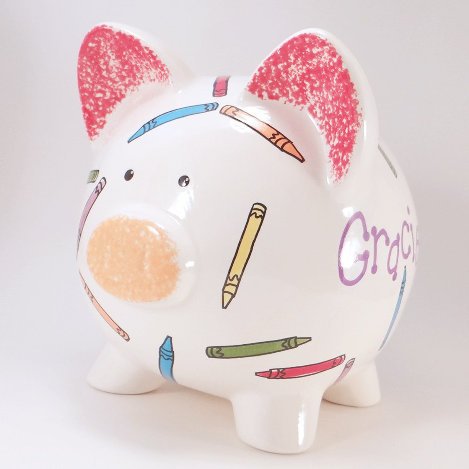 Crayon Piggy Bank Personalized Piggy Bank Coloring Piggy Etsy