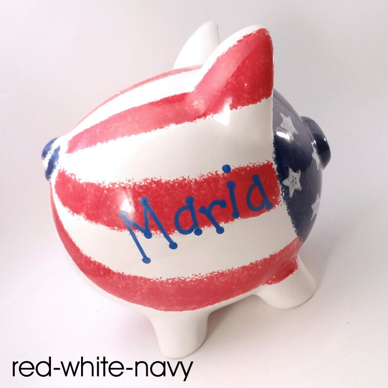 American Piggy Bank Personalized Piggy Bank Flag Piggy Bank Etsy