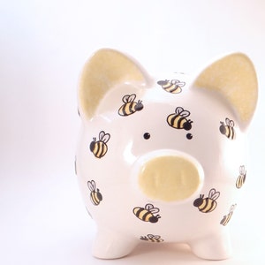 Bumble Bee Piggy Bank, Personalized Piggy Bank, Bug Theme Bank, Honey Bee Piggy Bank, Outdoors Nature Theme, Mom Gift, with hole or NO hole