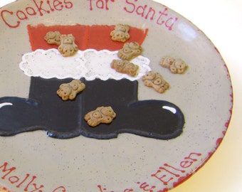 Santa Boots Cookies for Santa Plate, Personalized Christmas Cookie Plate, Santa Treat Plate, Heirloom Santa Cookie Plate , Holiday Plate