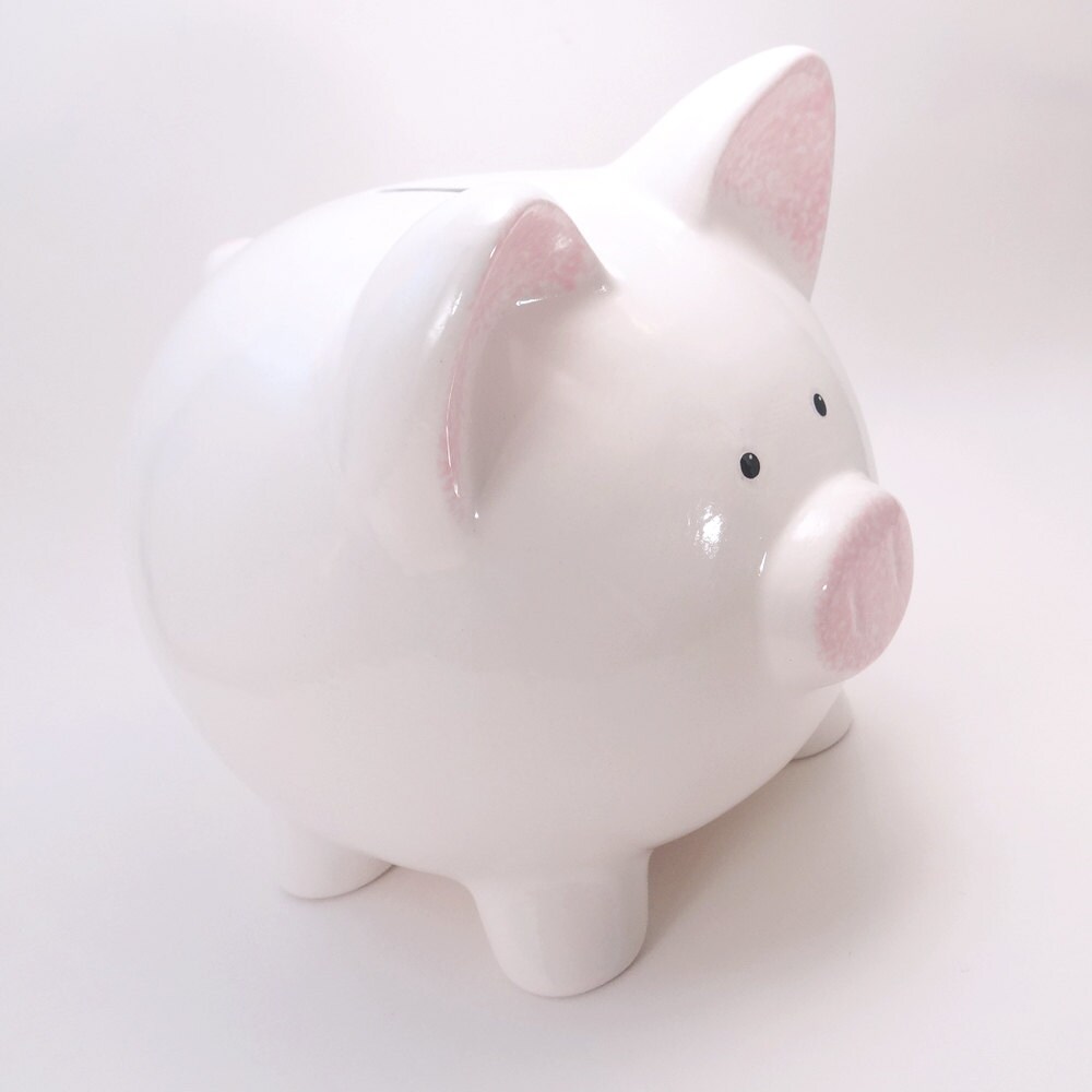 White Personalized Piggy Bank Classic Plain White Piggy Bank Etsy