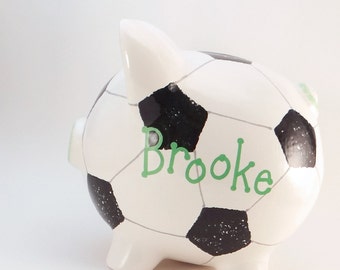 Soccer Ball Personalized Piggy Bank, Ceramic Soccer Piggy Bank, Football Piggy Bank, Kids Sports Piggy Bank, with hole or NO hole in bottom