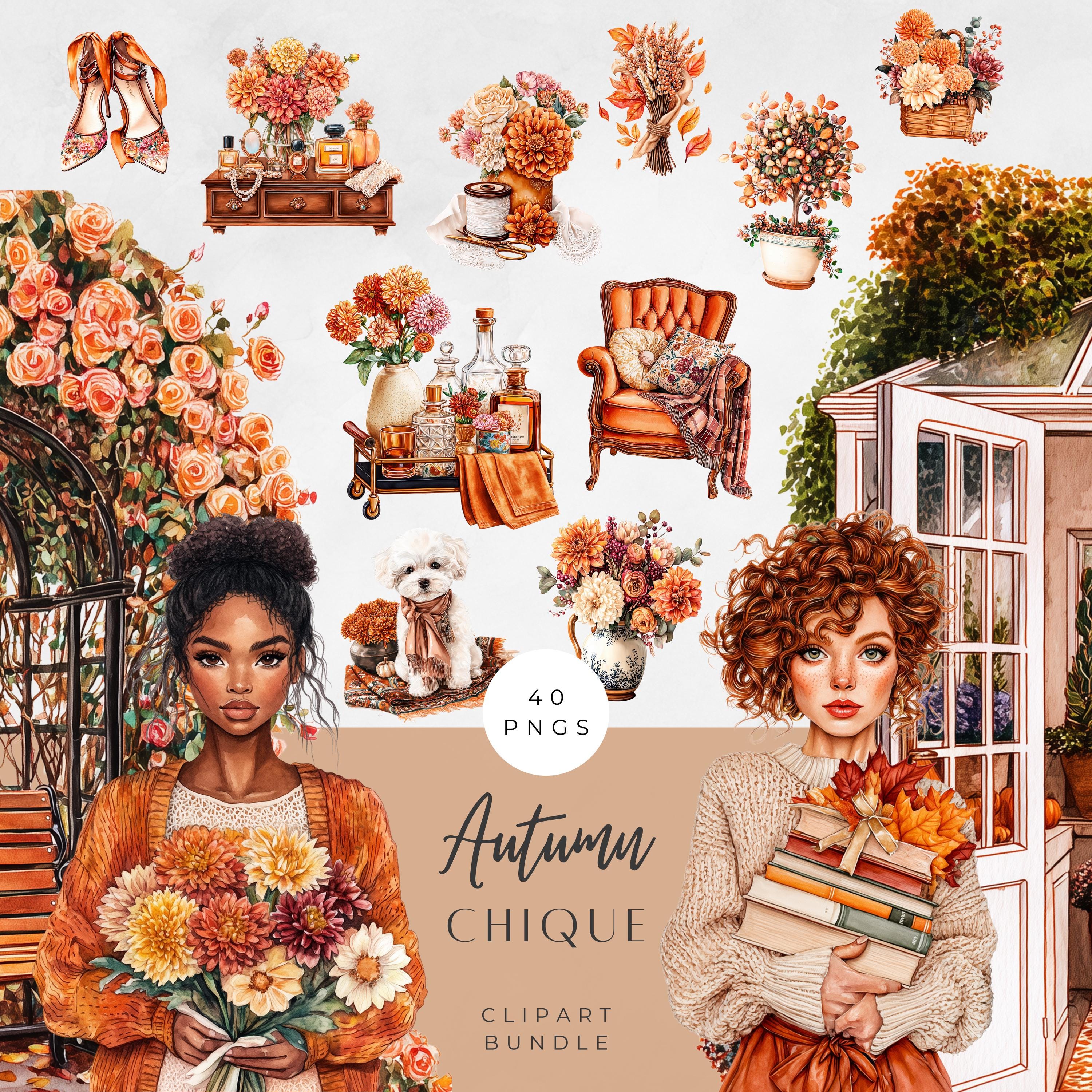 Watercolor Autumn Big Clipart Bundle, Fall and Pumpkin Graphics PNG ...