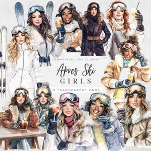 Aprés Ski Clipart, Winter Bachelorette Party Illustrations, Digital Download PNG, Whimsical Cocktail Art for Invites and Scrapbooking,