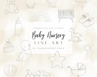 Handritade baby clipart-ikoner, teckningar för nyfödda småbarn, neutral babyshower-linjeteckning